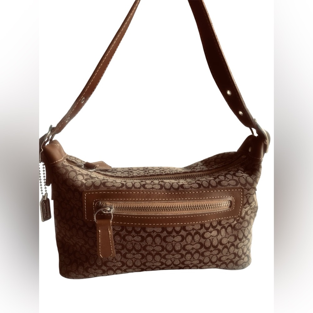 Vintage Coach Brown Signature Canvas Demi Shoulder Bag with Leather Trim - Picture 2 of 13